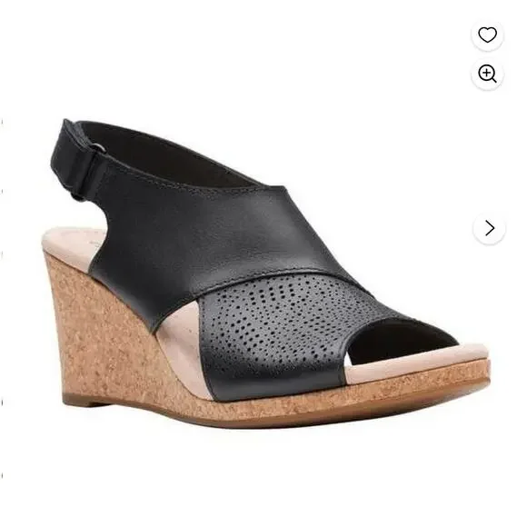 Clarks Lafley Joy Perforated Wedge Sandal Womens Black 11 - Picture 1 of 5